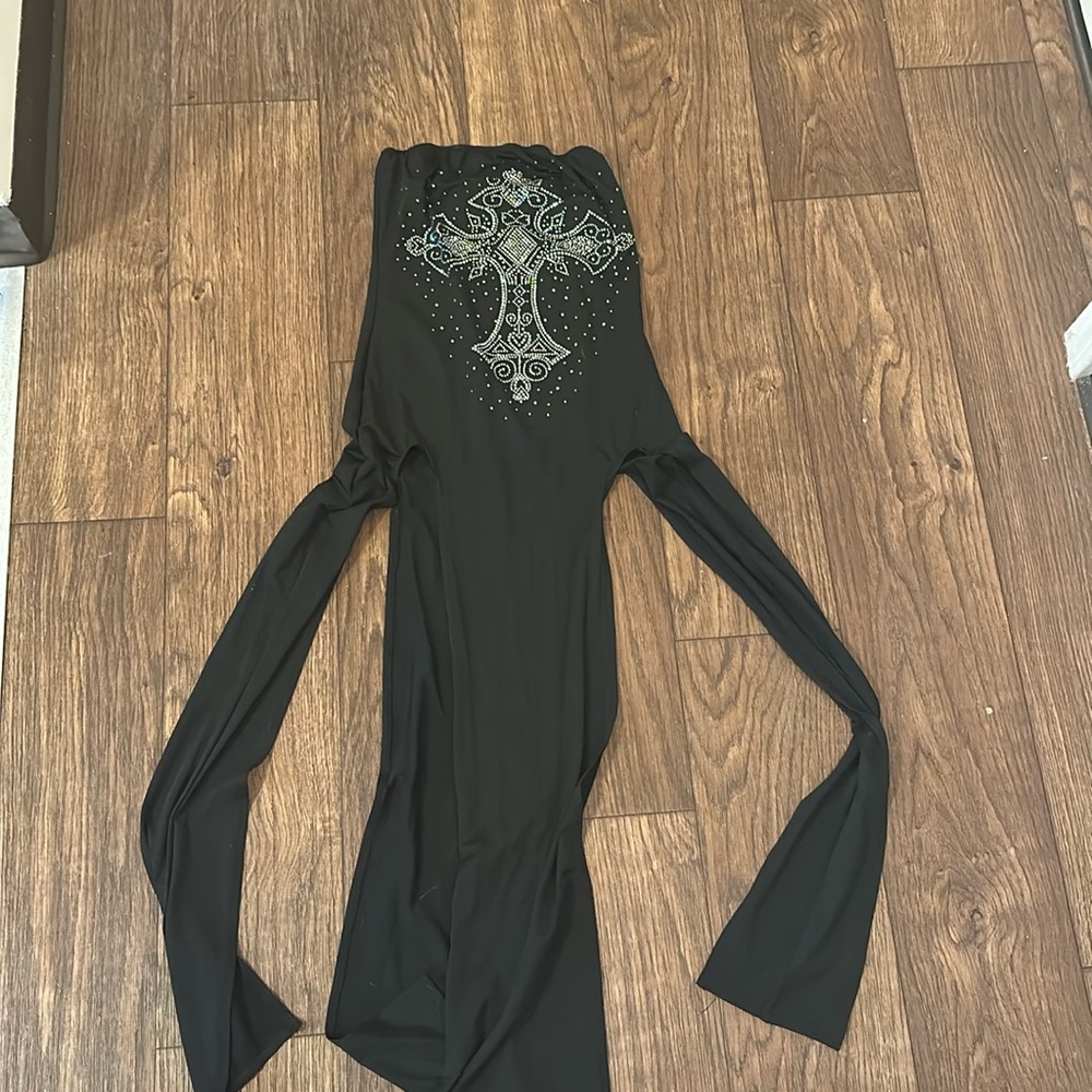 cover up, rimestone y2k black dress